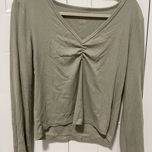 american eagle Sage Green V-Neck Long Sleeve Top